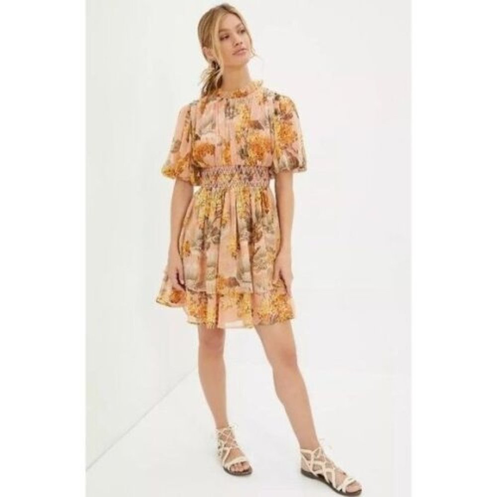 Anthro Not So Serious by Pallavi Mohan Women's Amaranth Puff-Sleeved Mini Dress